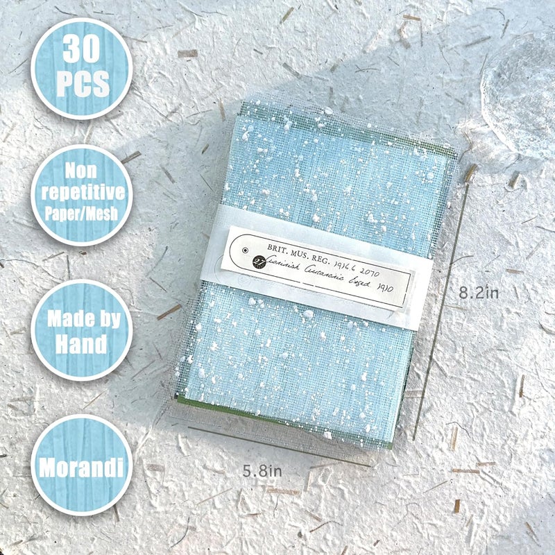 Aromoty 30Pcs Handmade Textured Scrapbook Paper&Mesh Fabric set - Unique A5 sheet Craft Mulberry Special Rice Paper Mix for Scrapbooking Junk Journaling Supplies Card Collage DIY Materials, 5.8x8.2 inches - Image 4